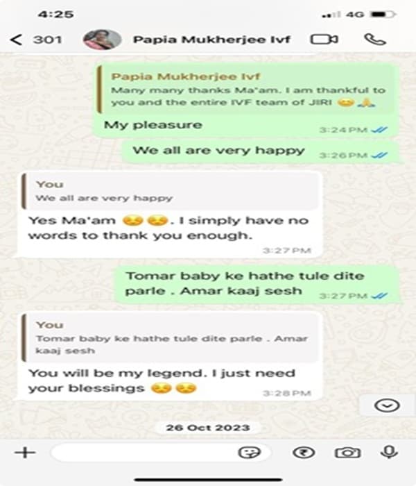 WhatsApp message from a Jahar IVF patient 3