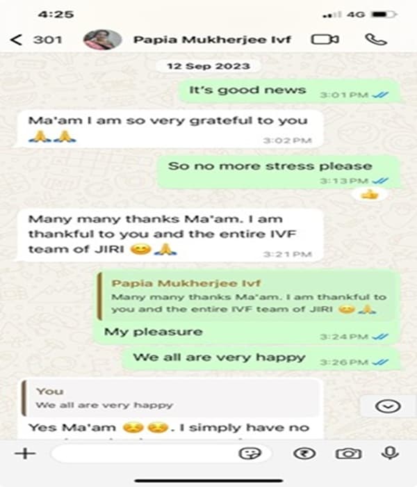 WhatsApp message from a Jahar IVF patient 4